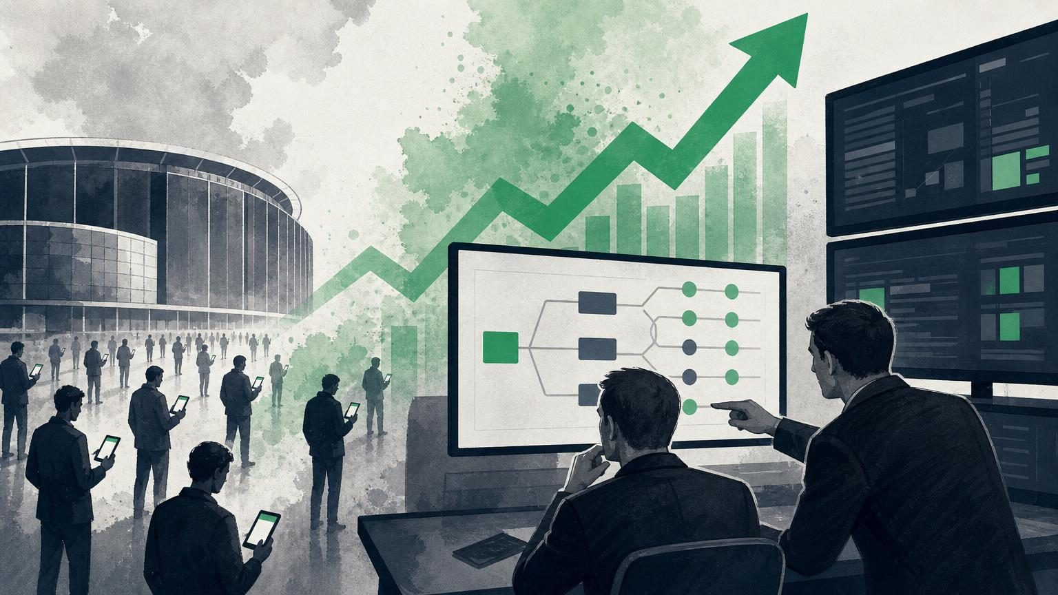 Illustration of a betting platform interface showing prediction market probabilities