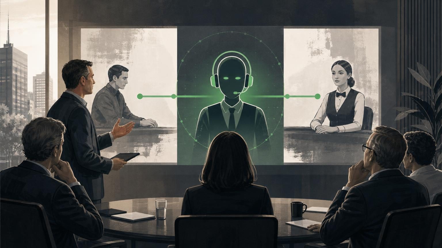 An AI-generated dealer avatar presiding over a blackjack table layout