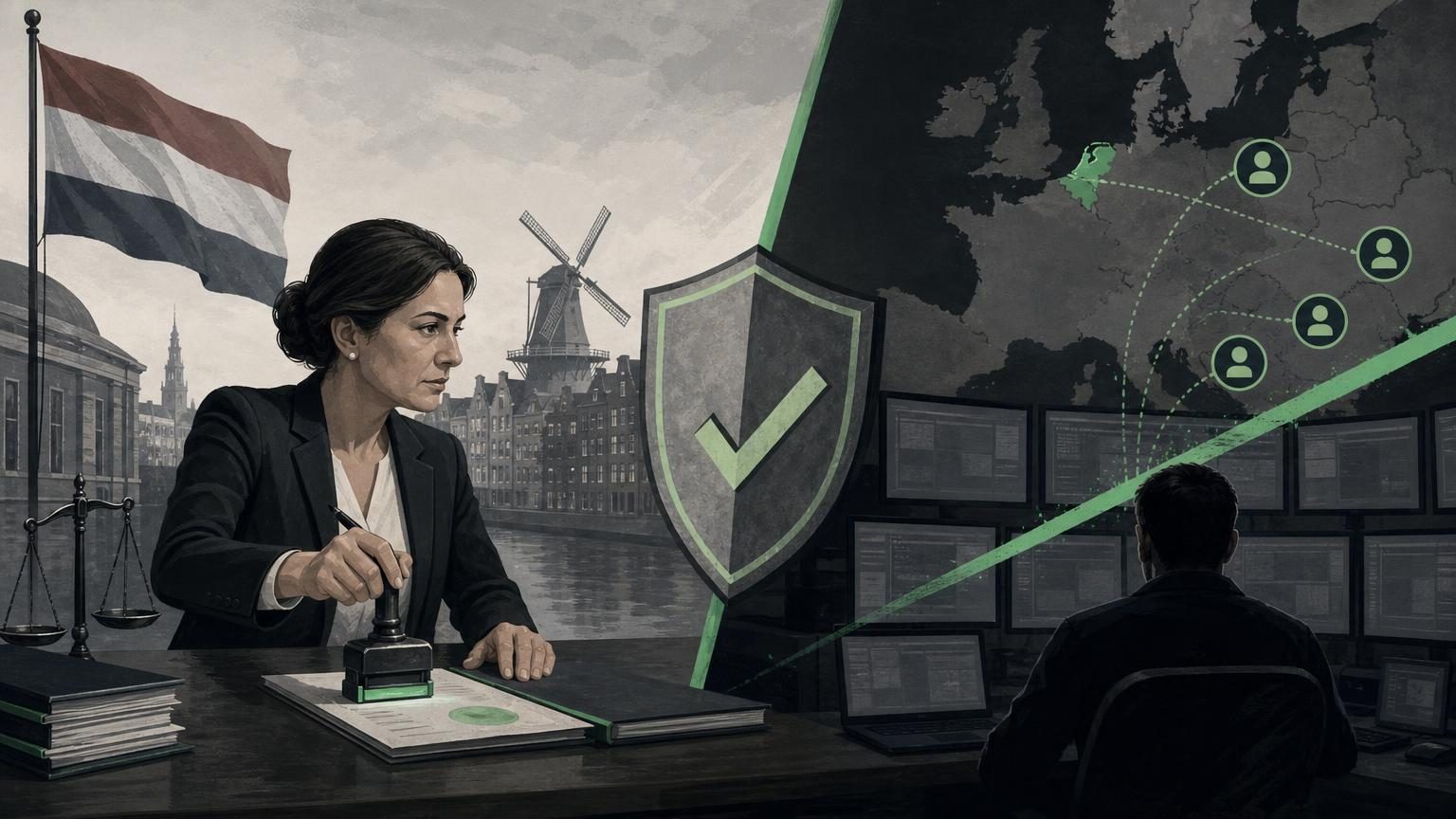 Netherlands Gambling Authority logo alongside a laptop showing an online gambling website