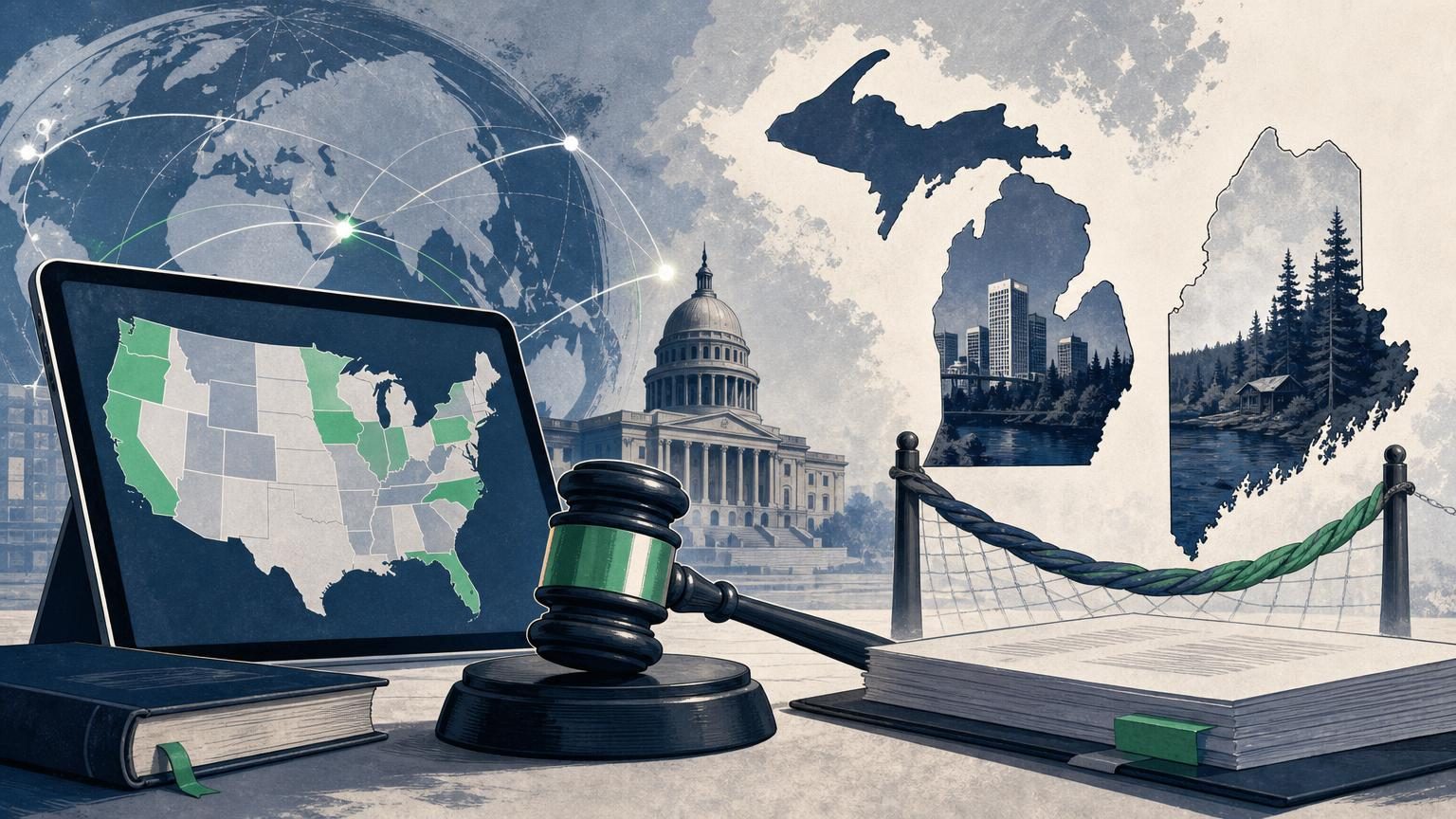 A row of online casino game screens representing US state-regulated iGaming markets