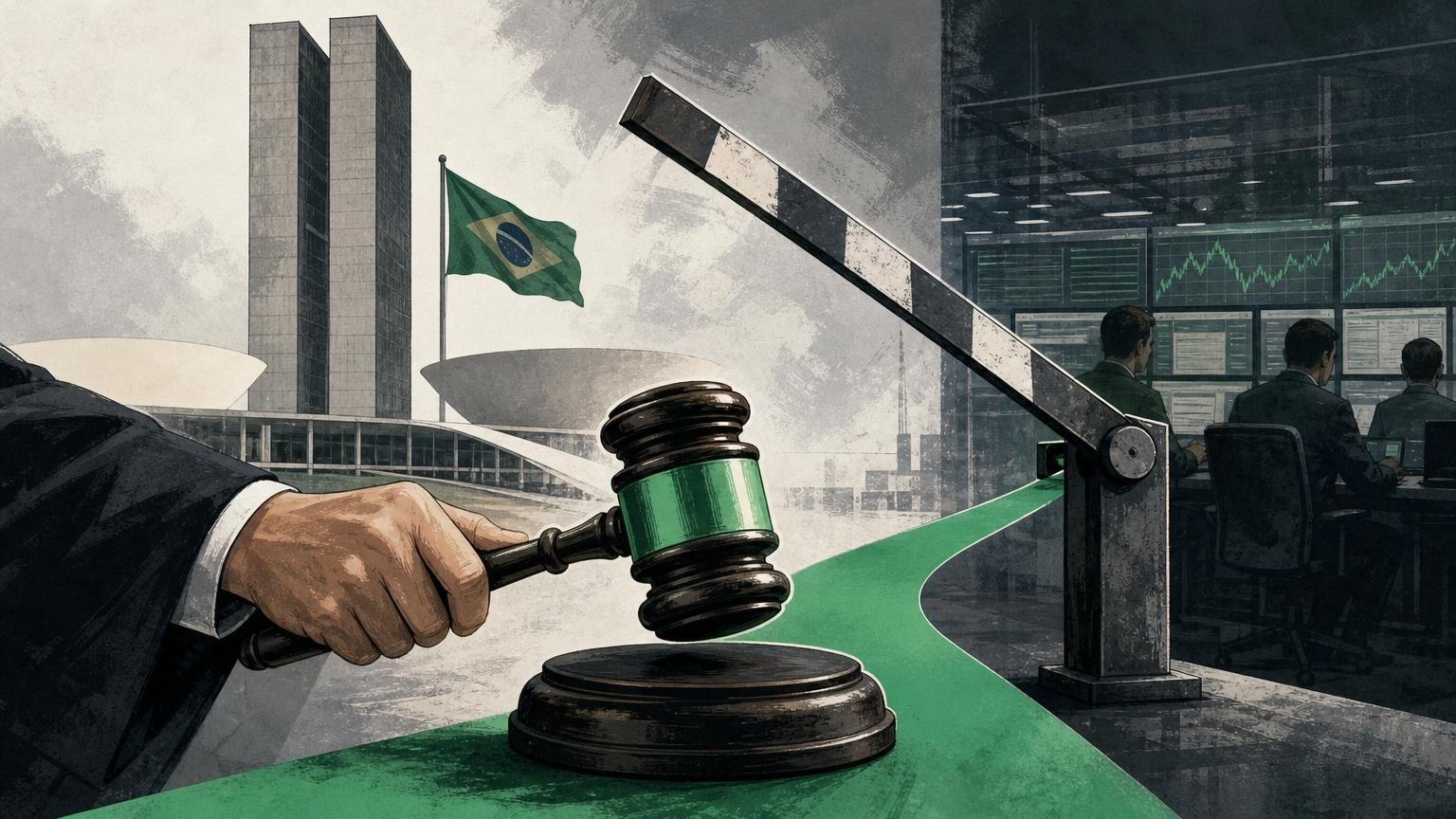 Stake Brasil logo displayed alongside a Brazilian court gavel symbolising the injunction ruling