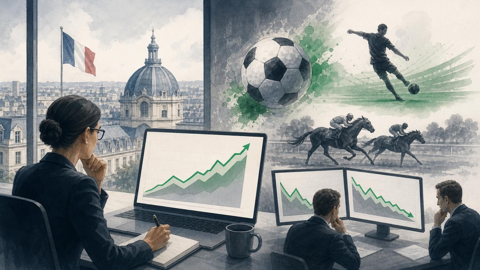 French flag alongside betting slips, illustrating France's online gambling market
