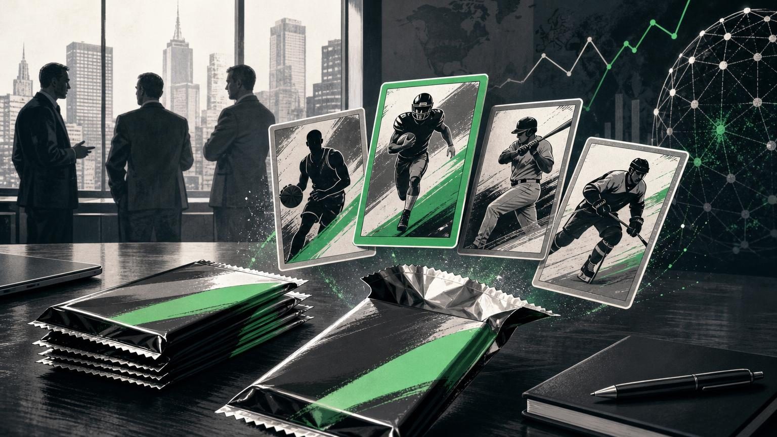 Trading card packs displayed on a smartphone screen representing digital pack opening