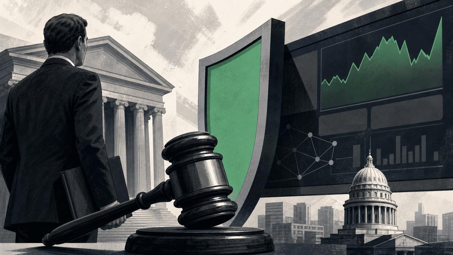 Kalshi prediction market logo displayed alongside a gavel symbolising the Utah lawsuit
