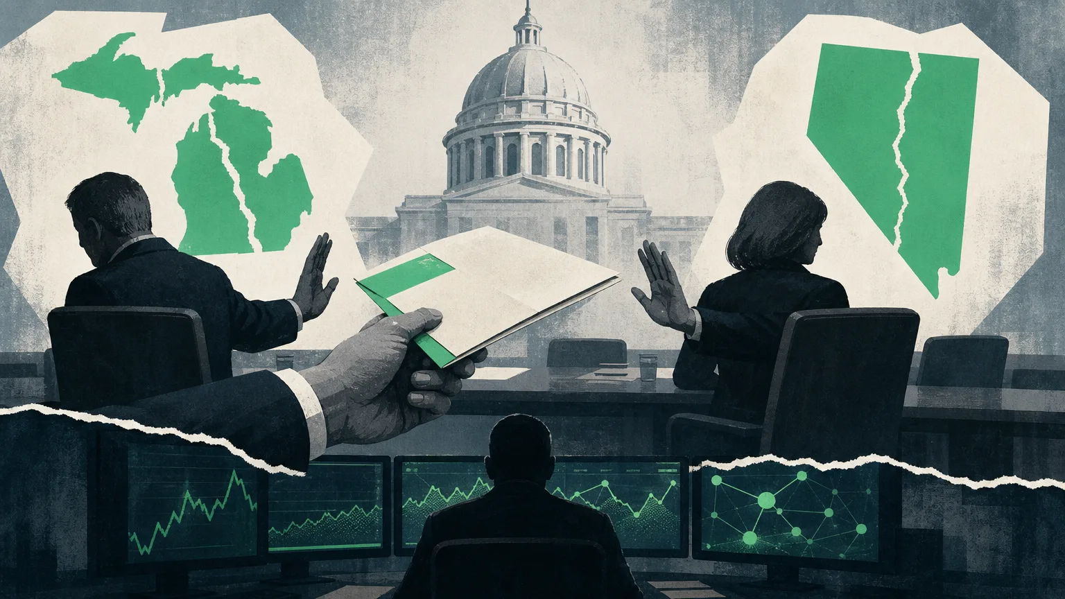 National Council on Problem Gambling logo alongside a prediction markets trading screen